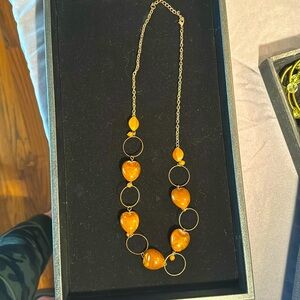 Vintage brass and caramel colored beaded necklace